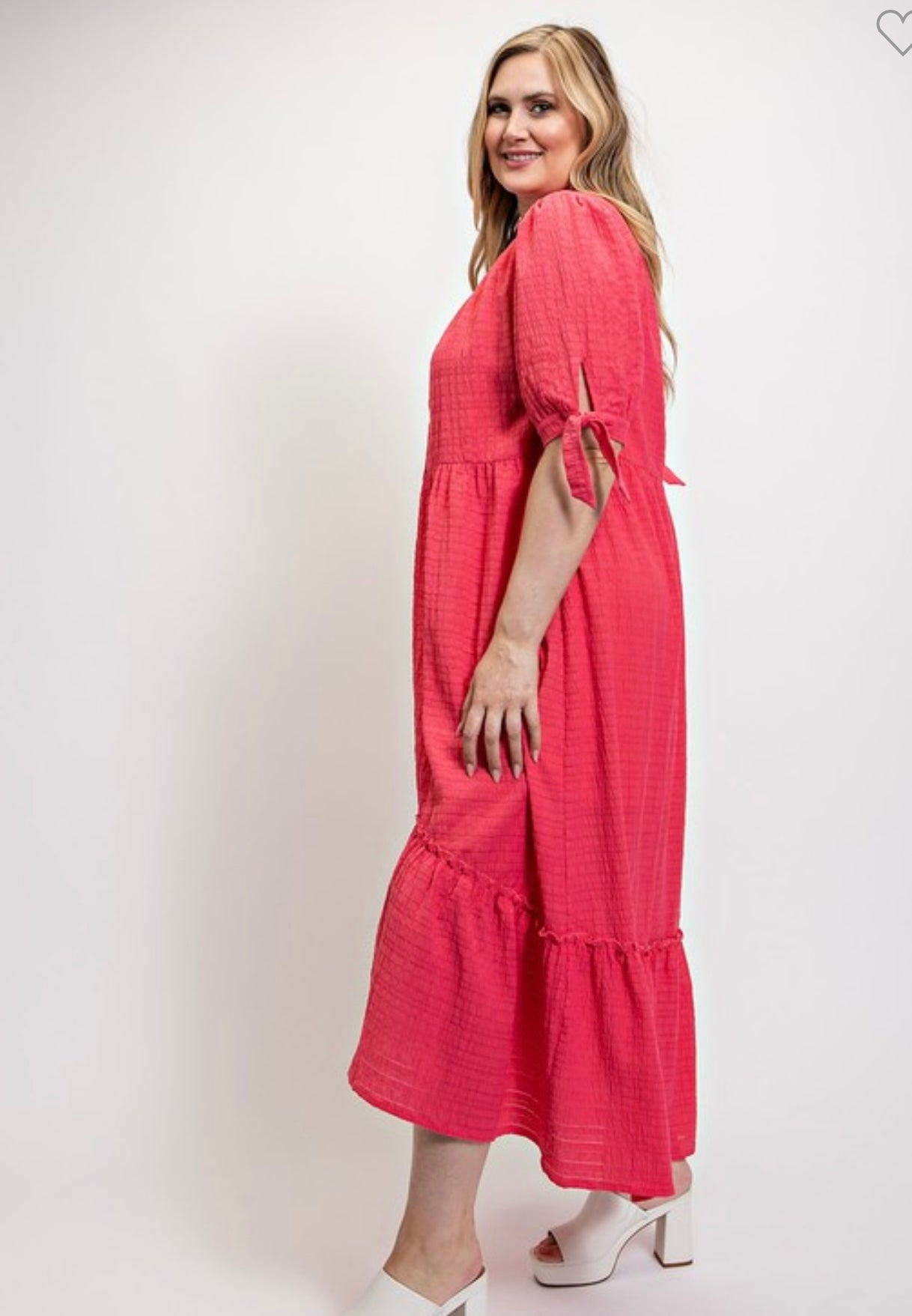 Plus Textured Button Down High-Low Maxi Dress