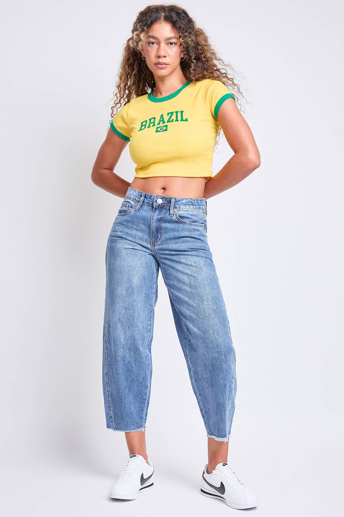 YMI Baggy Cropped Frayed Barrel Rigid Jeans