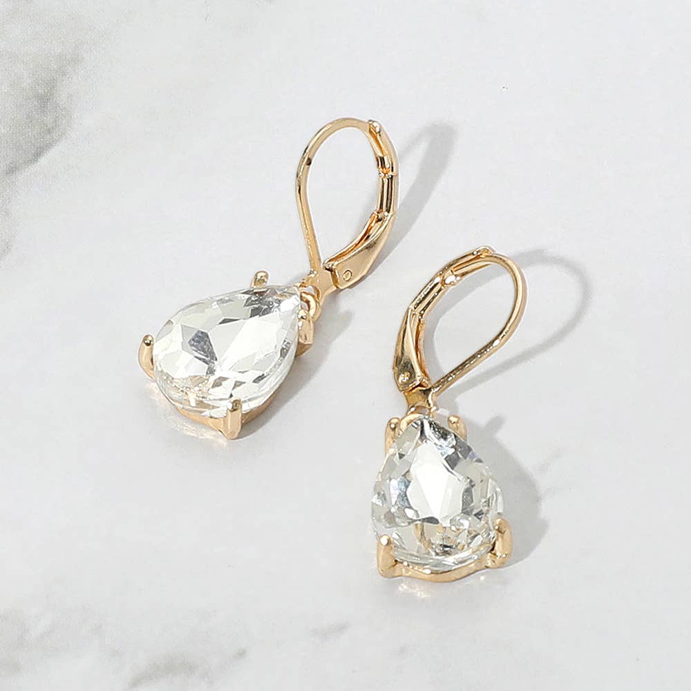 Teardrop Glass Stone Drop Dangle Earrings: Black