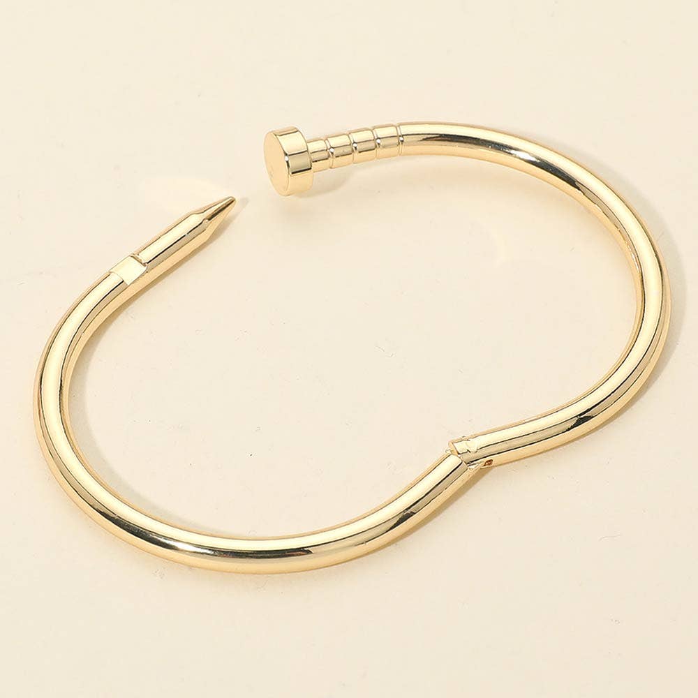Metal Nail Hinged Bangle Bracelet: Gold