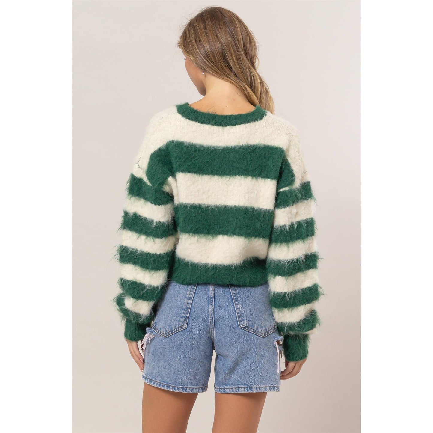 Striped Wool Blend Cropped Sweater