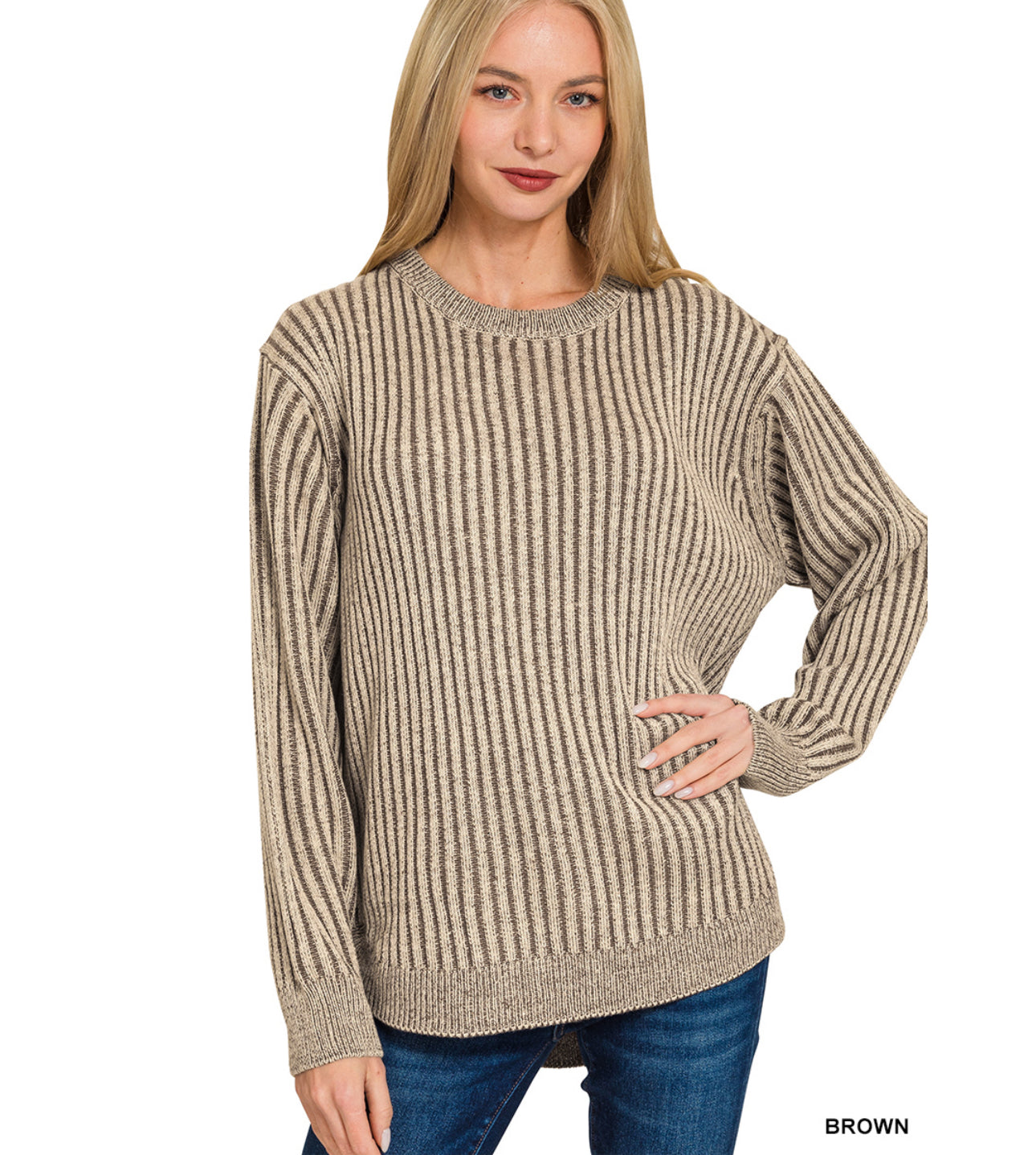 CURVED HEM TWO-TONE SWEATER