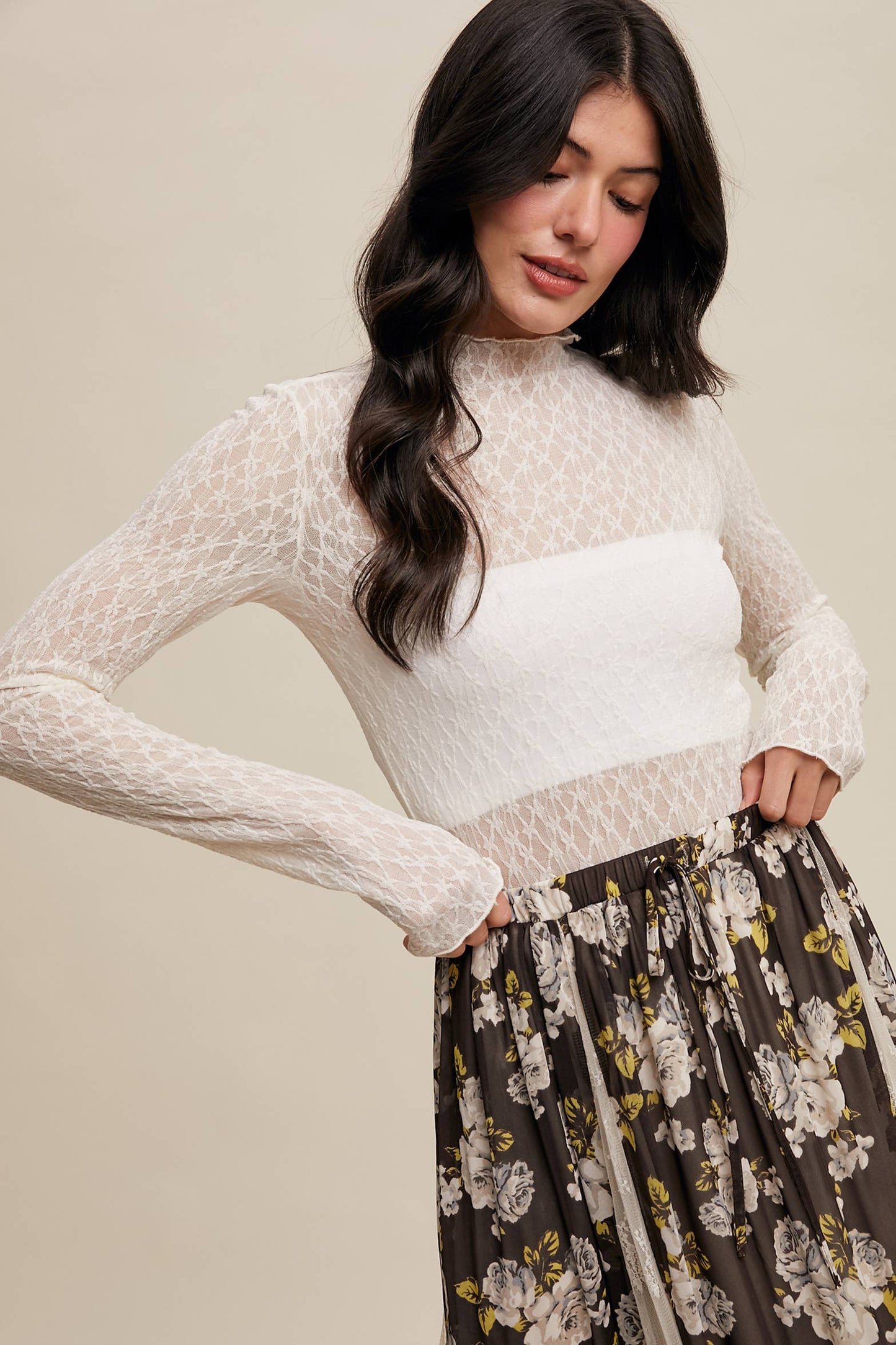 Lace Sheer High-Neck Layering Top