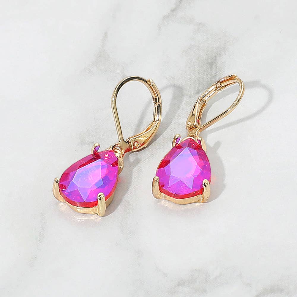Teardrop Glass Stone Drop Dangle Earrings: Black