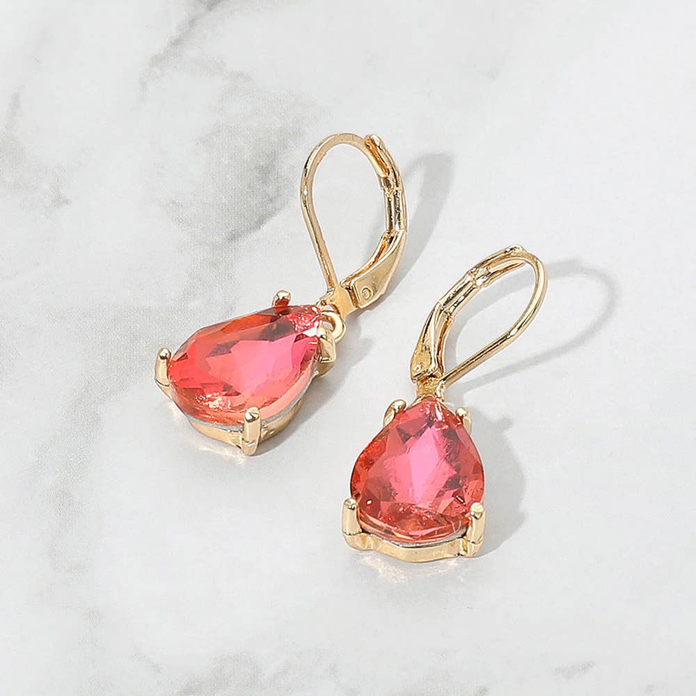 Teardrop Glass Stone Drop Dangle Earrings: Black
