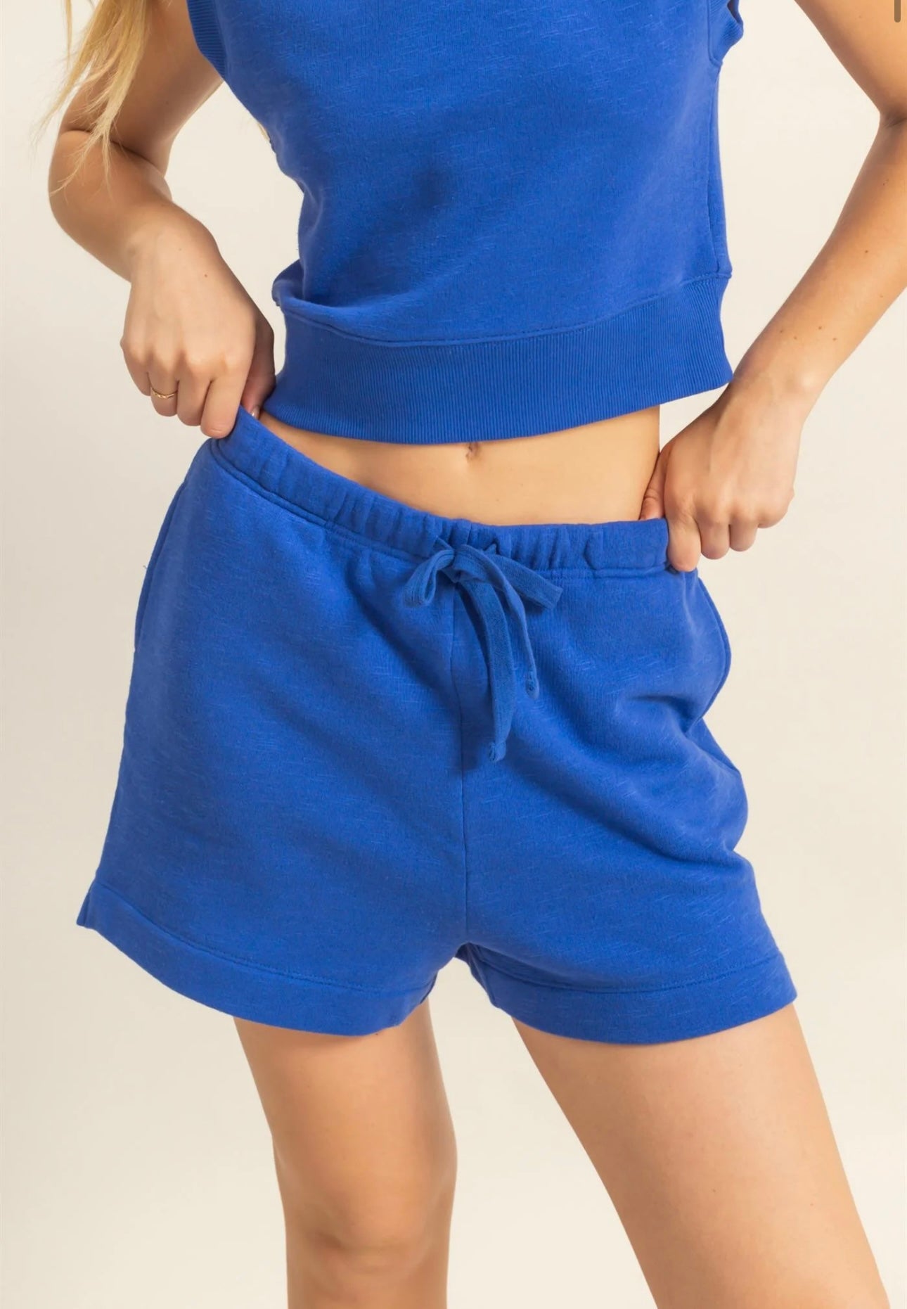 Fitted Banded Waist Sleeveless Crop Top and Elasticized Waist Flowy Shorts Set