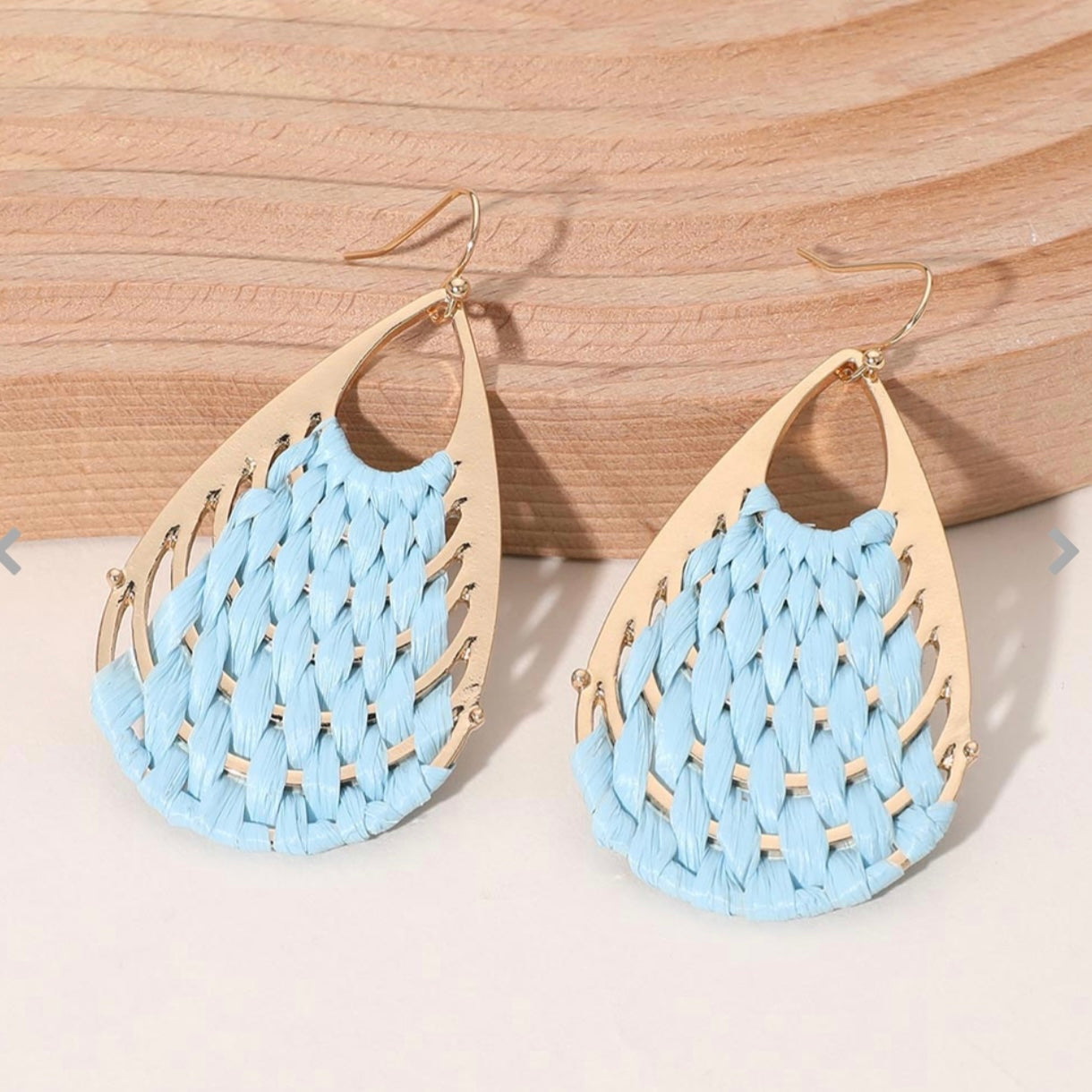 Raffia Basket Weave Teardrop Dangle Earrings