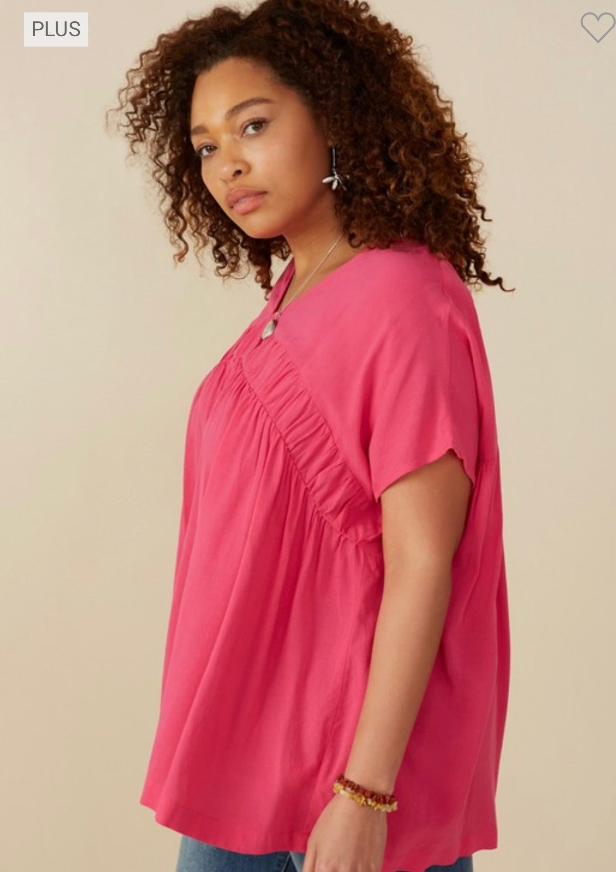 Plus V Neck Elastic Dolman Sleeve Top