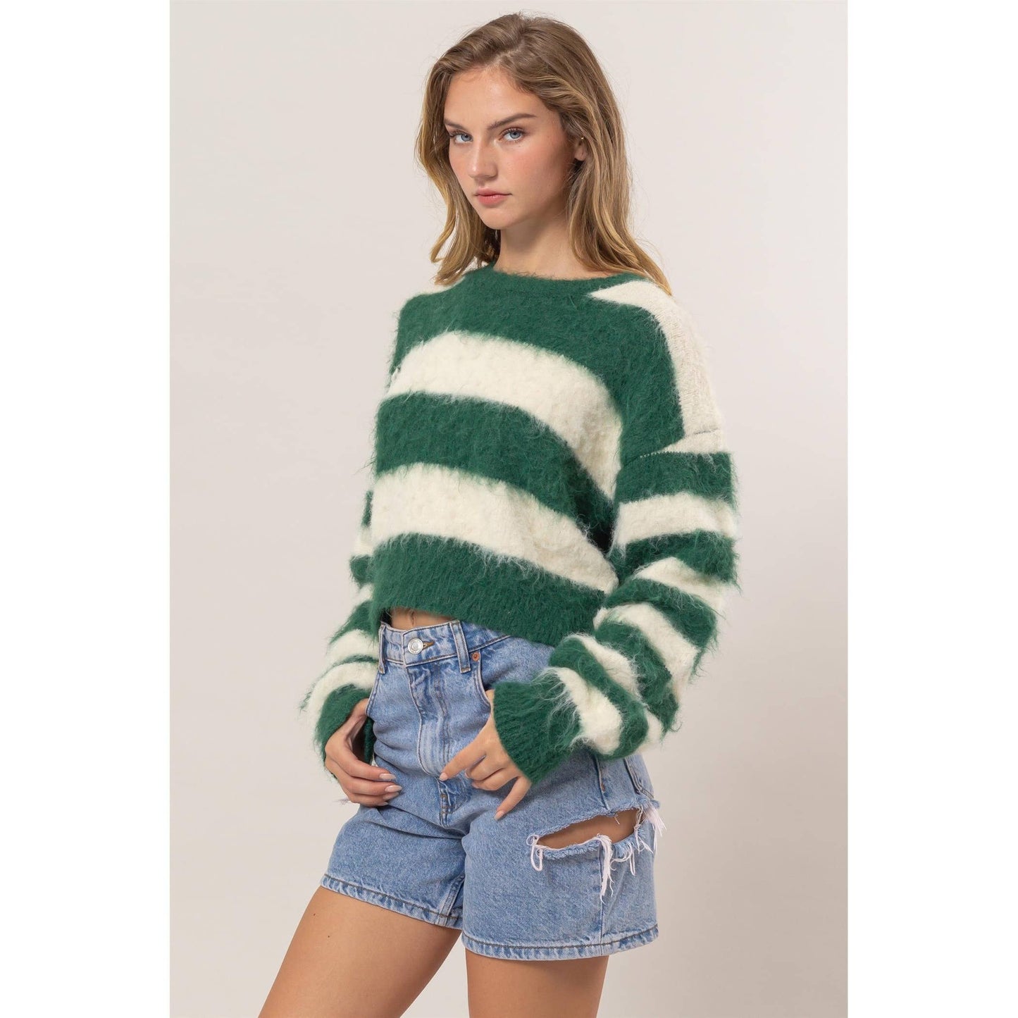 Striped Wool Blend Cropped Sweater