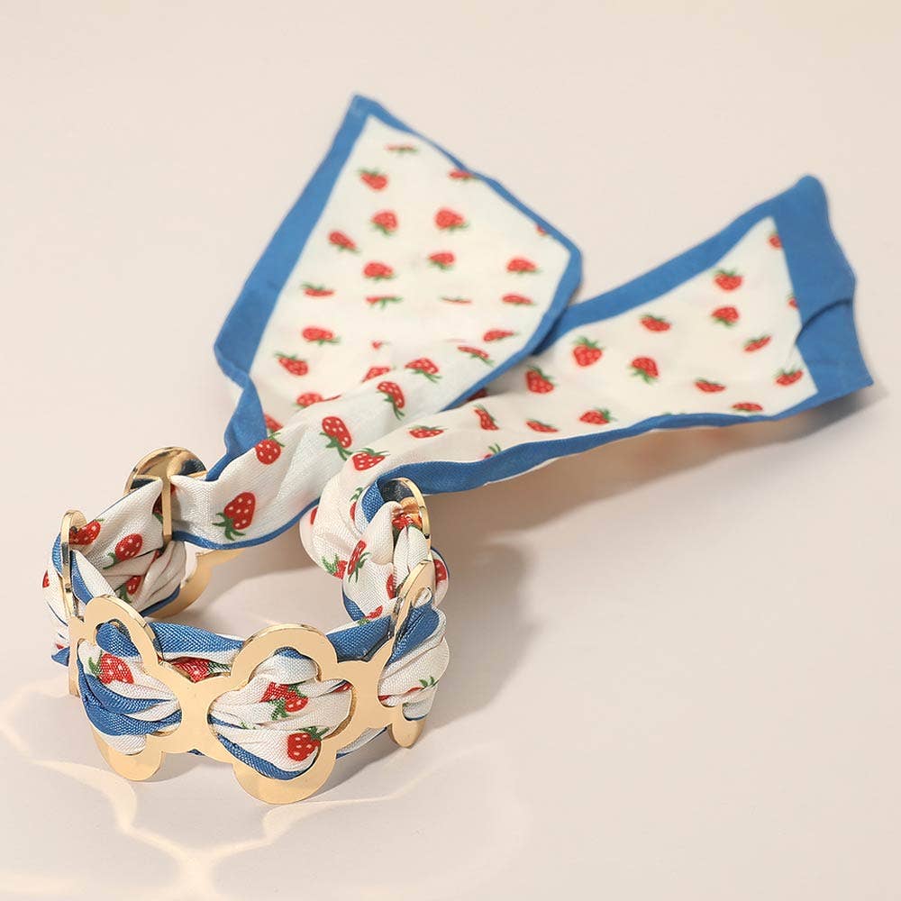 Metal Quatrefoil Ring Patterned Fabric fabric Scarf Adjustable Bracelet: Blue