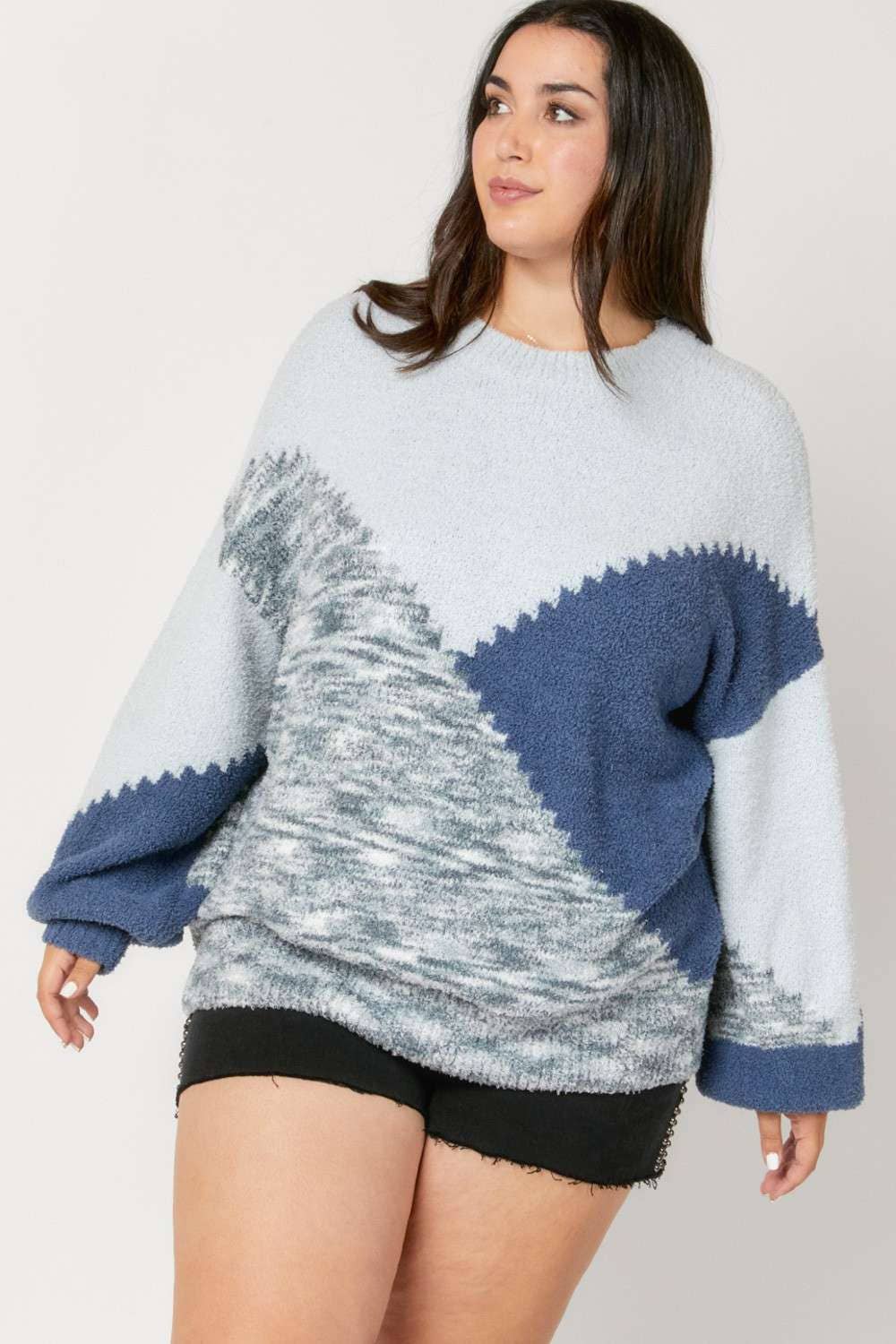 PLUS PRINTED ROUND NECK SWEATER