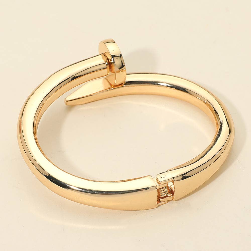 Bold Nail Hinged Bangle Bracelet: Gold