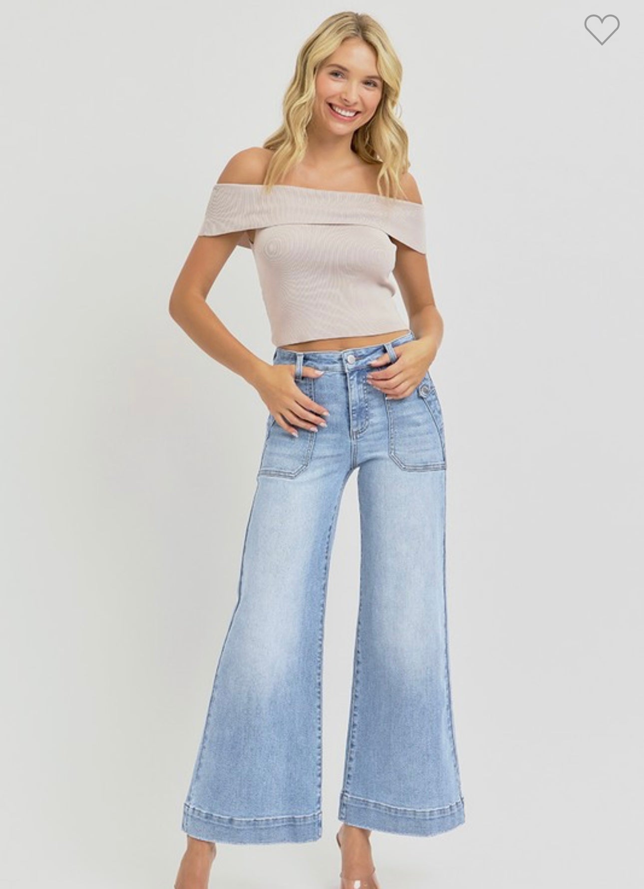 Risen HR Ankle Wide Leg Patch Jean