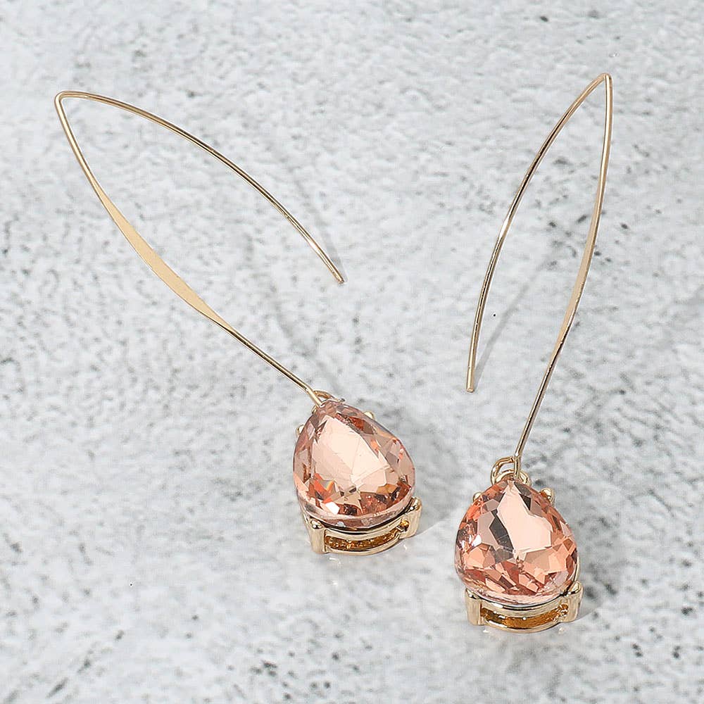 Teardrop Stone Cluster Long Drop Earrings: Red