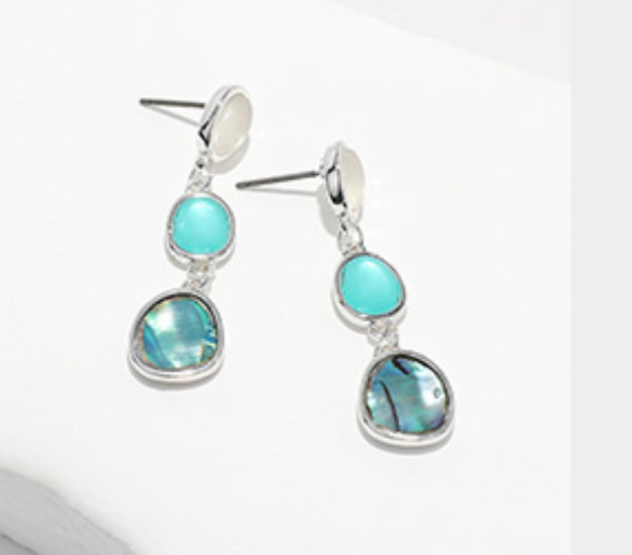 Silver Dangle Turquoise Stone Earrings