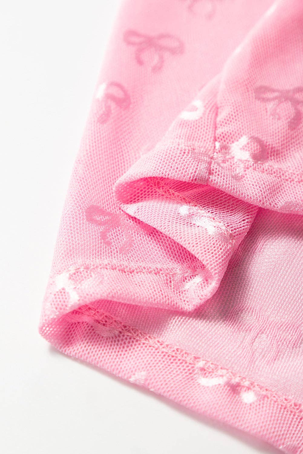 Pink Mesh Bow Pattern Long Sleeve