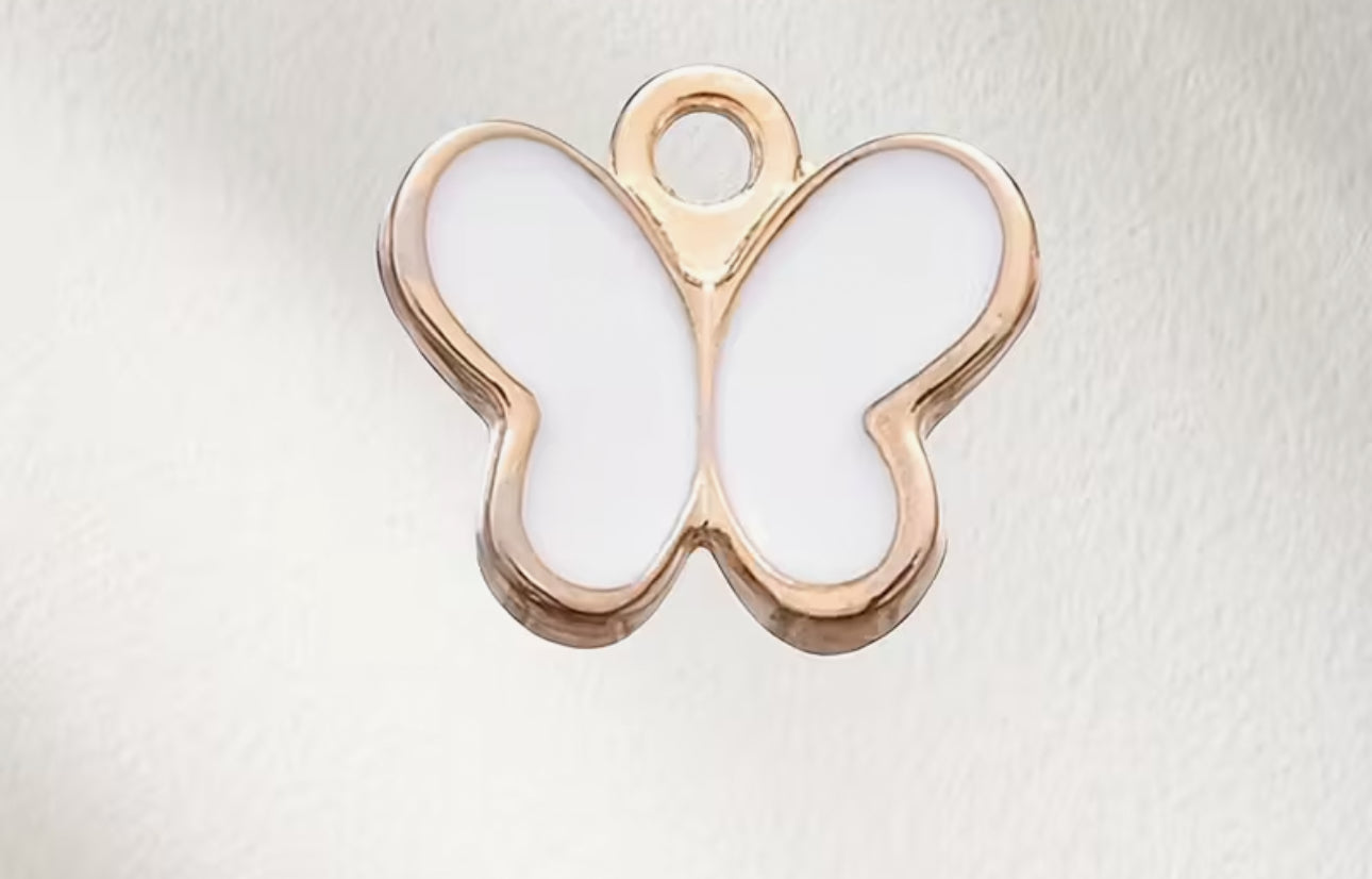 TCB Mini White and Gold Butterfly Charm
