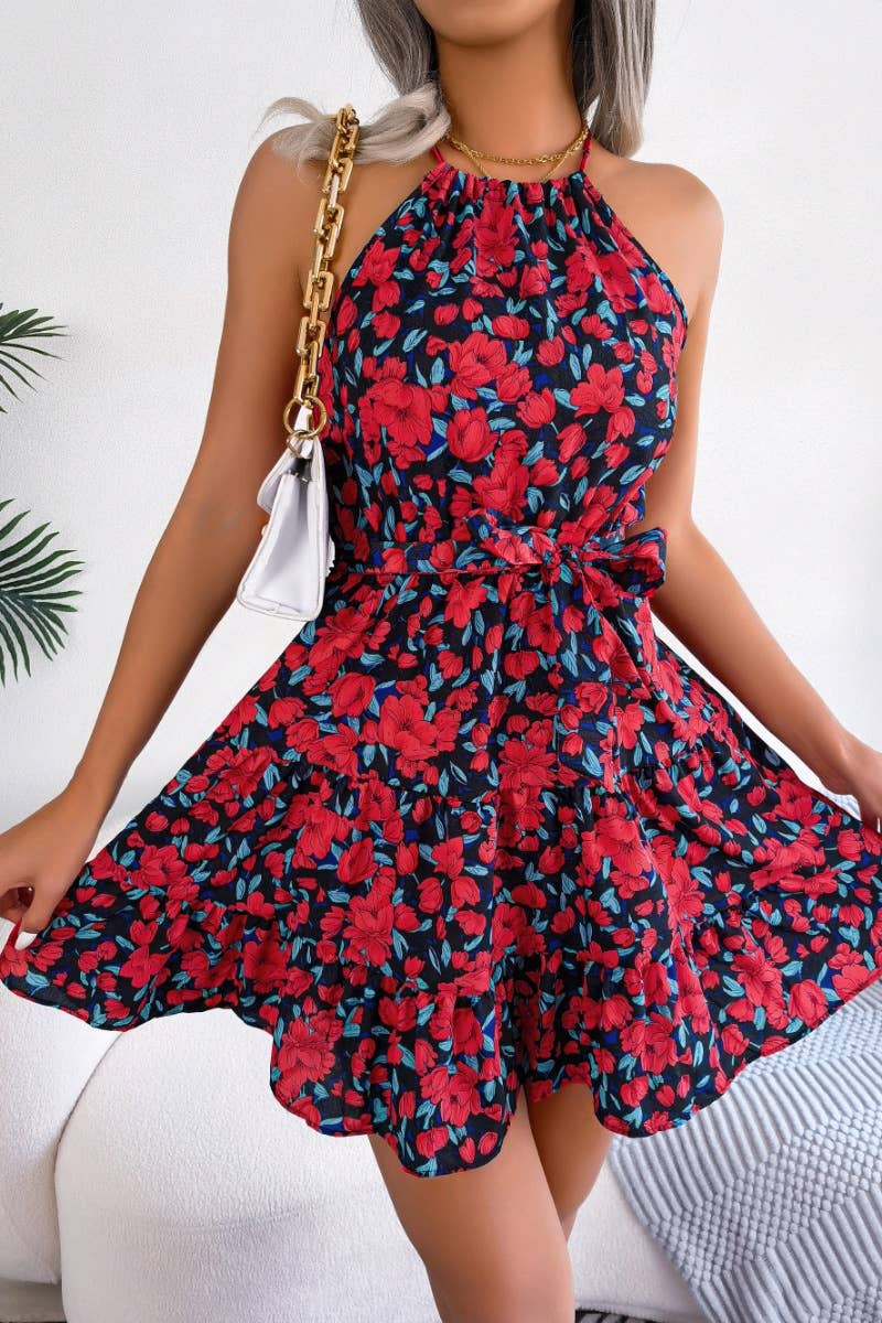 RUFFLED FLORAL SWING DRESS SHORT