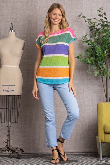 MUTLICOLOR STRIPES KNIT TUNIC TOP