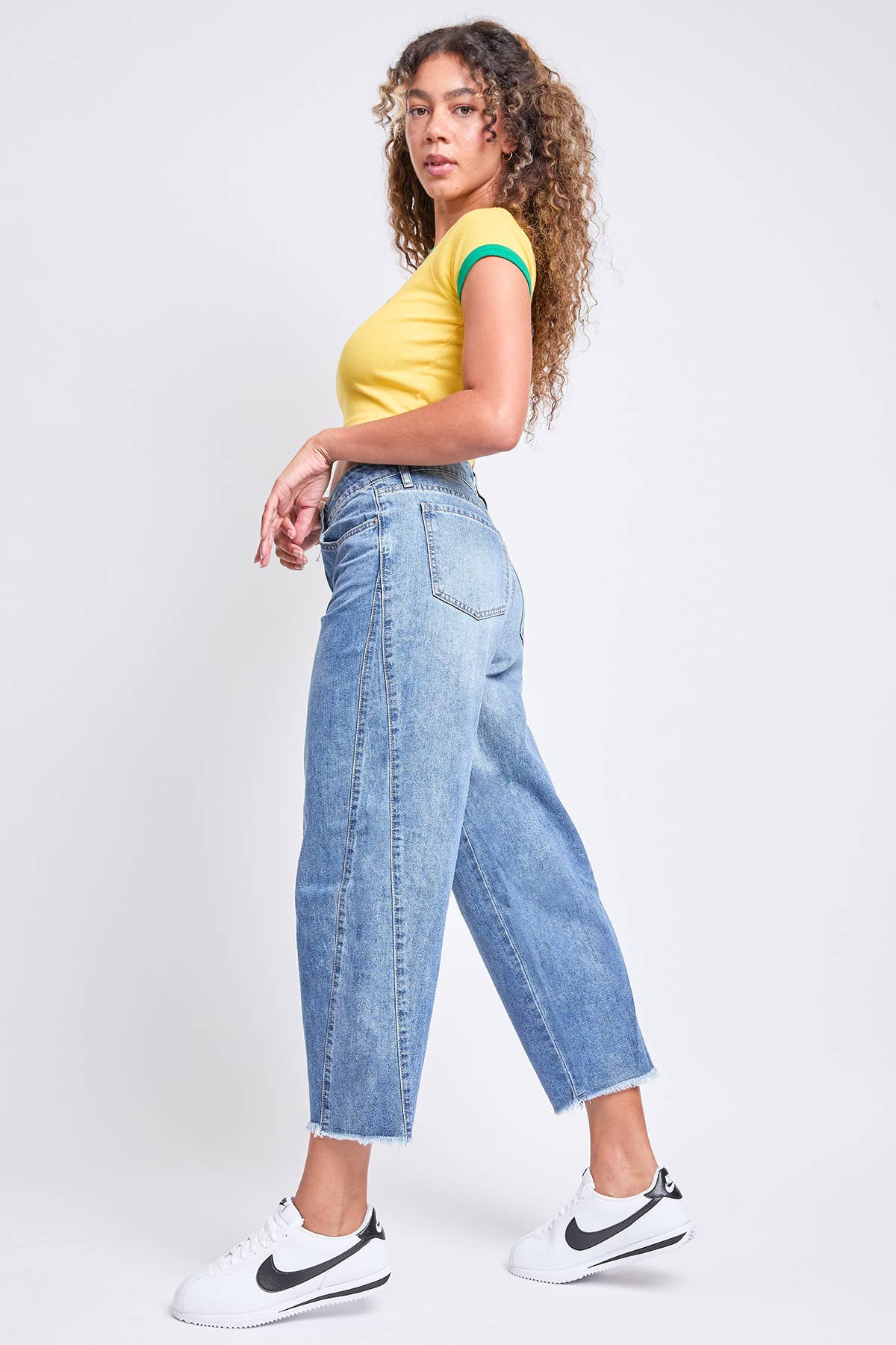 YMI Baggy Cropped Frayed Barrel Rigid Jeans