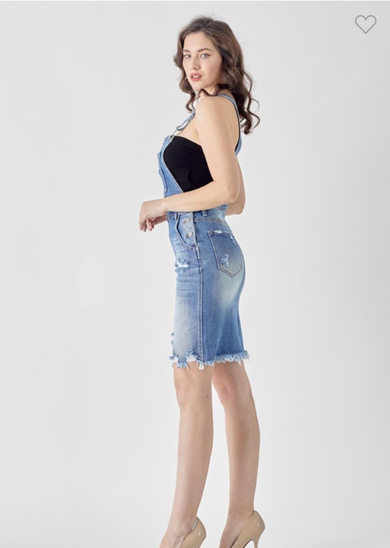 Risen Midi Denim Distressed Skirtalls
