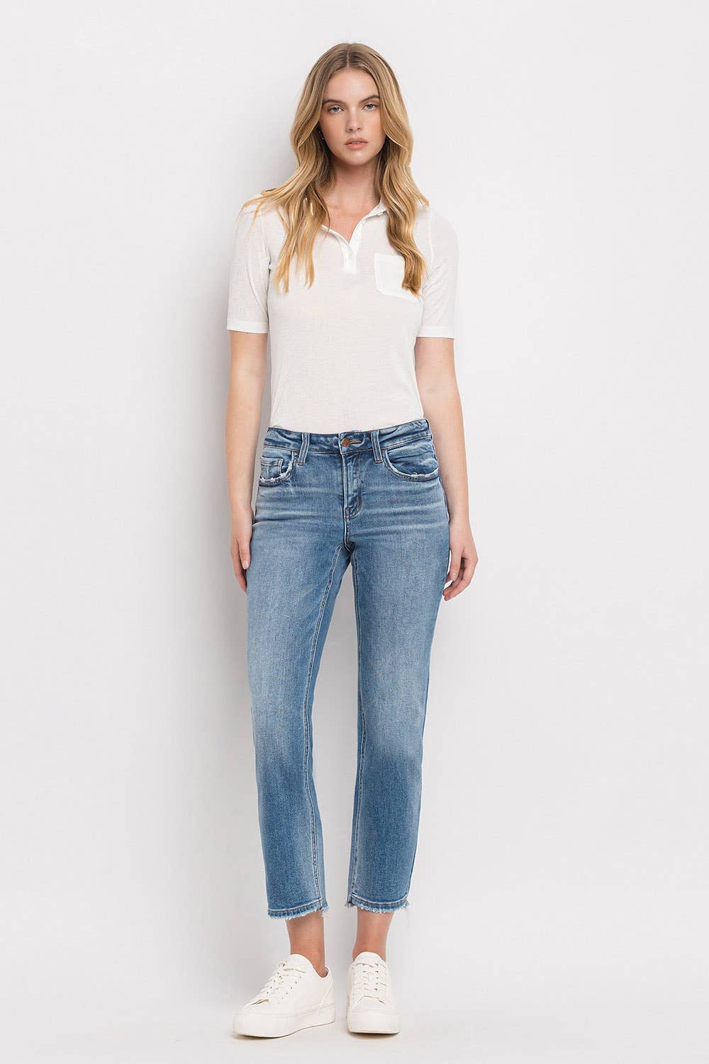 FLYING MONKEY MID RISE CROP STRAIGHT JEANS