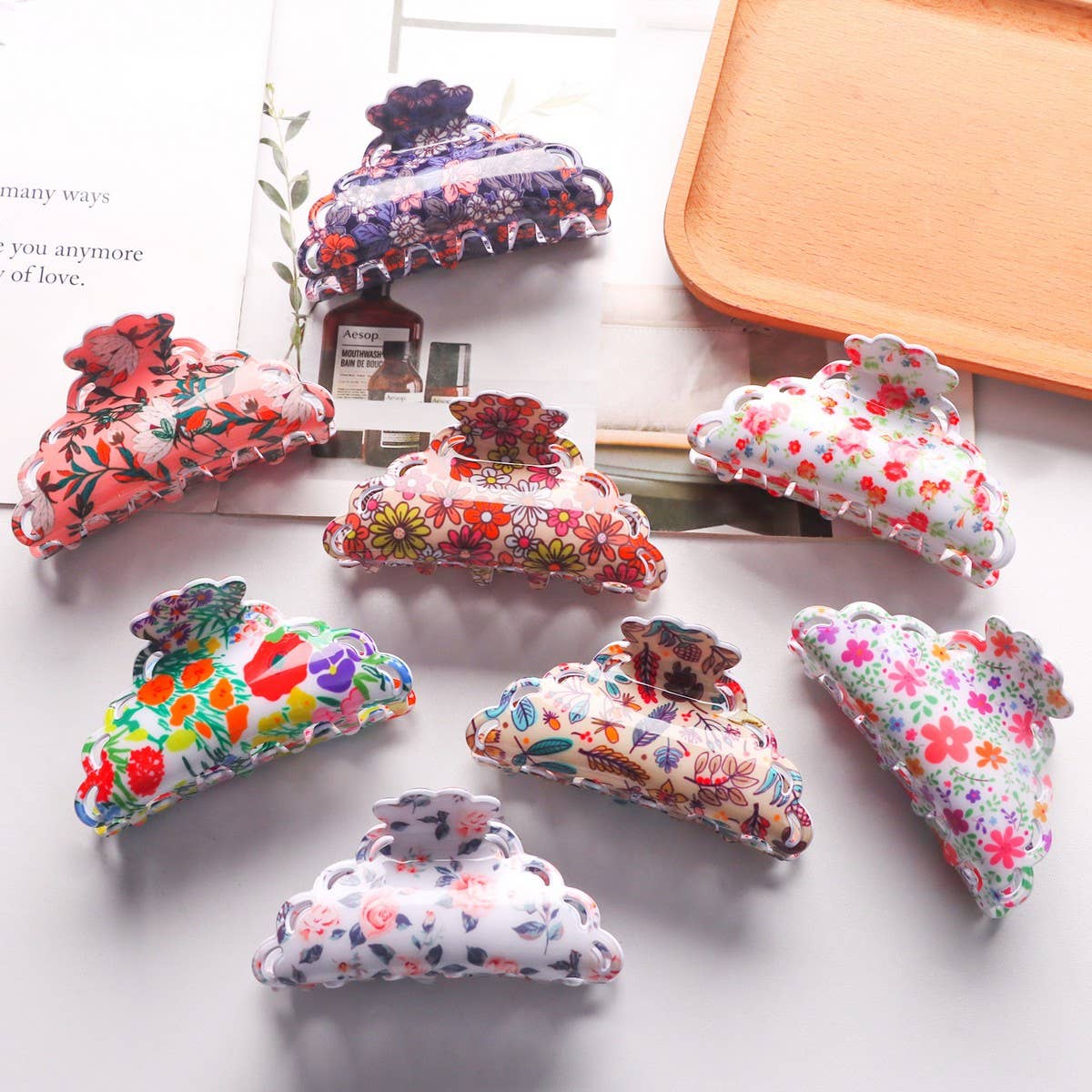 CWAHA1419_ACETIC ACID PLANT FLOWERS IRREGULAR HAIR CLAW CLIP: TYPE2 / (OS) 1