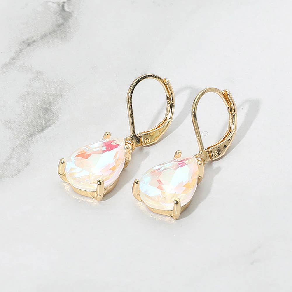 Teardrop Glass Stone Drop Dangle Earrings: Black