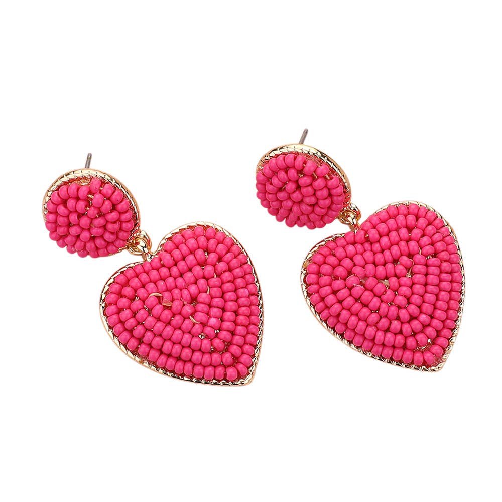 Seed Beaded Heart Dangle Earrings
