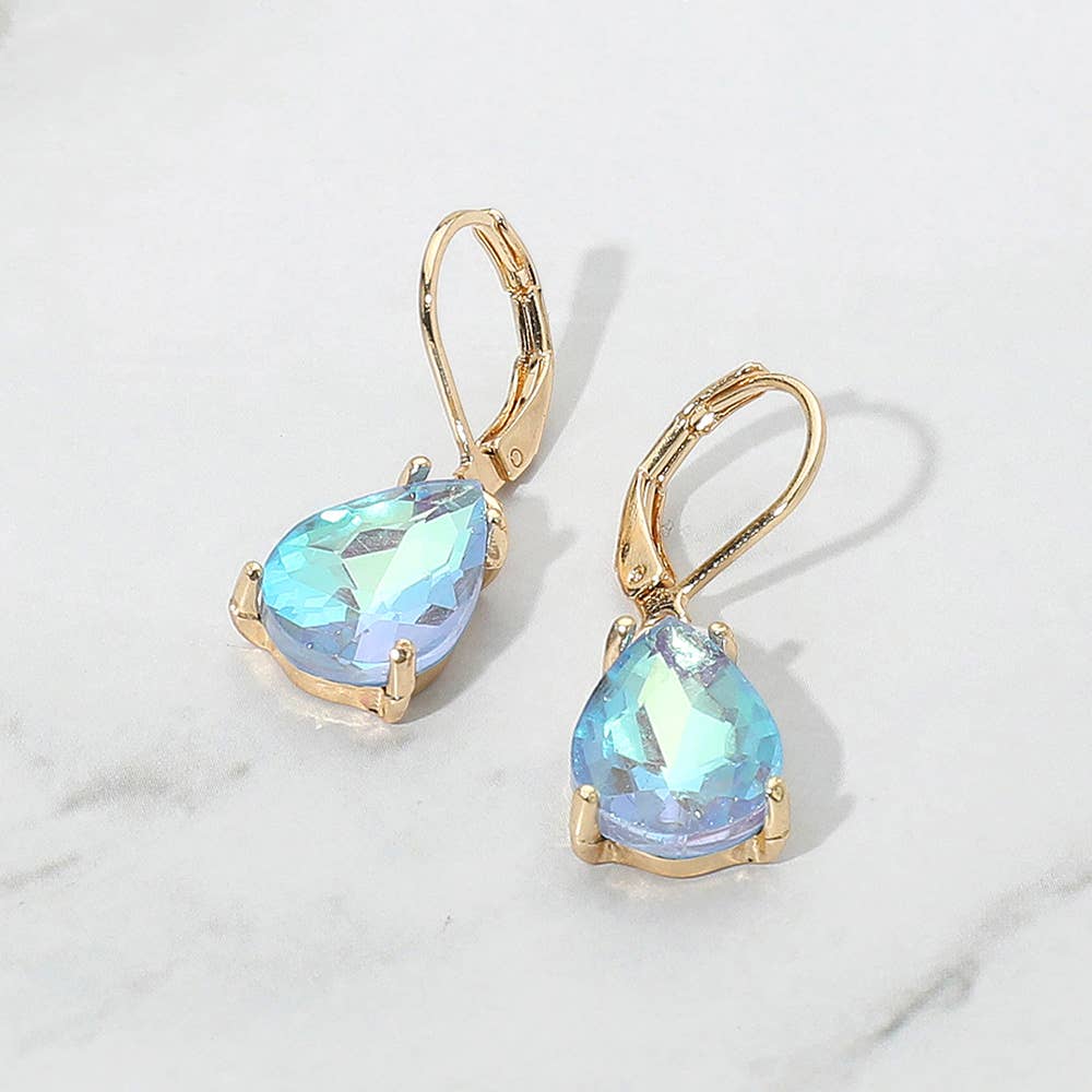 Teardrop Glass Stone Drop Dangle Earrings: Black