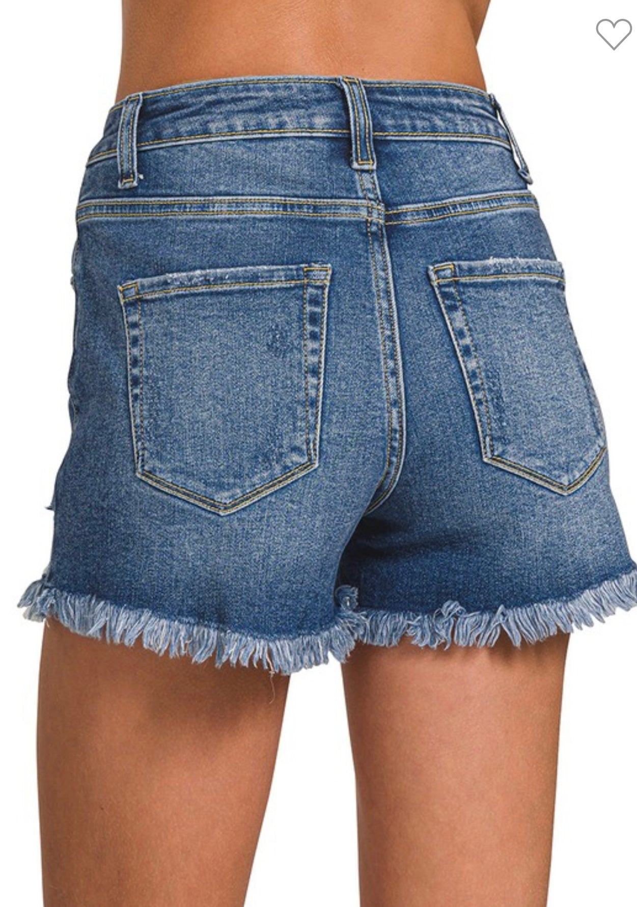 Zenana Dark Wash Distressed Denim Shorts