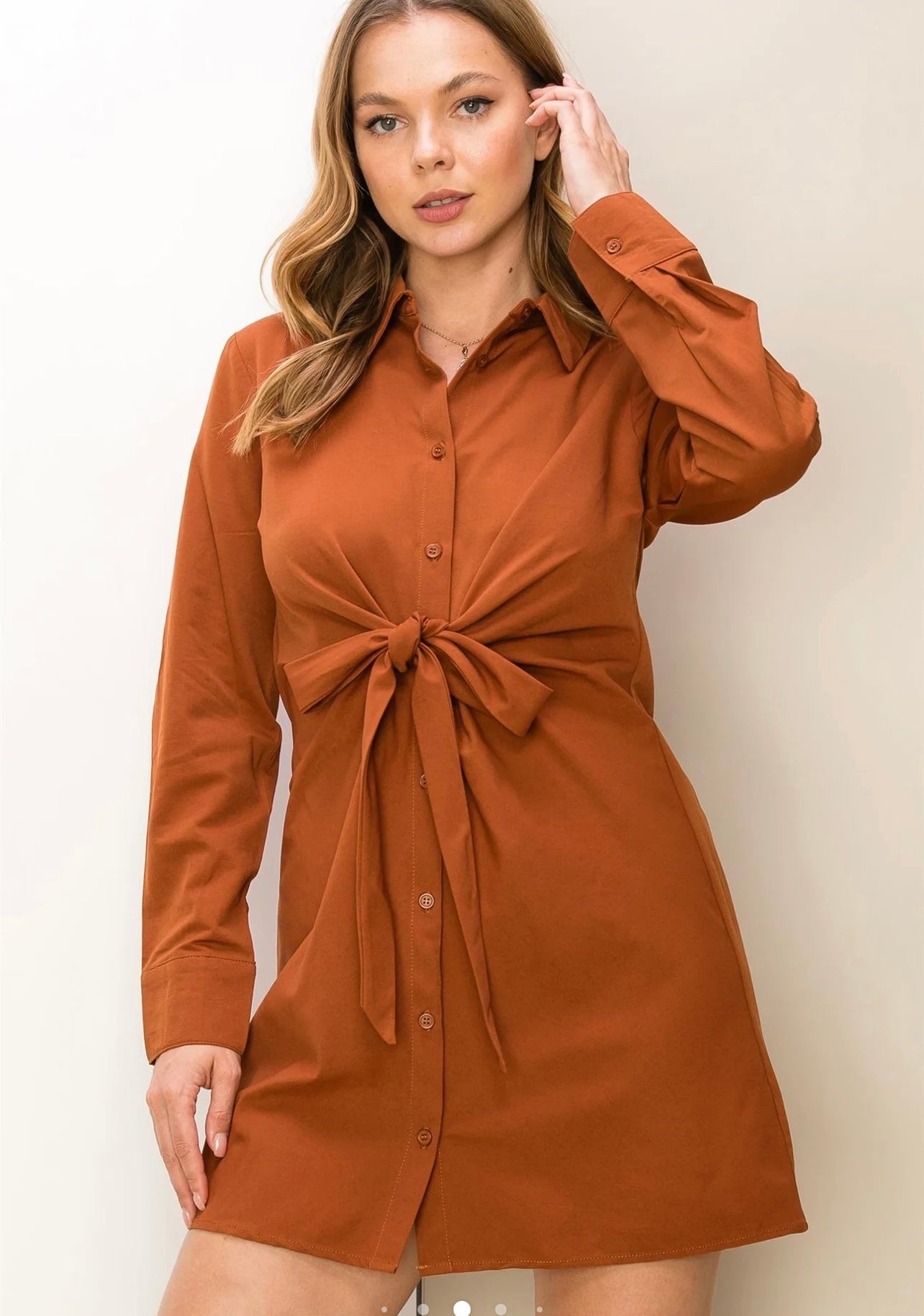 Hit Me Up Tie Front Shirt Dress