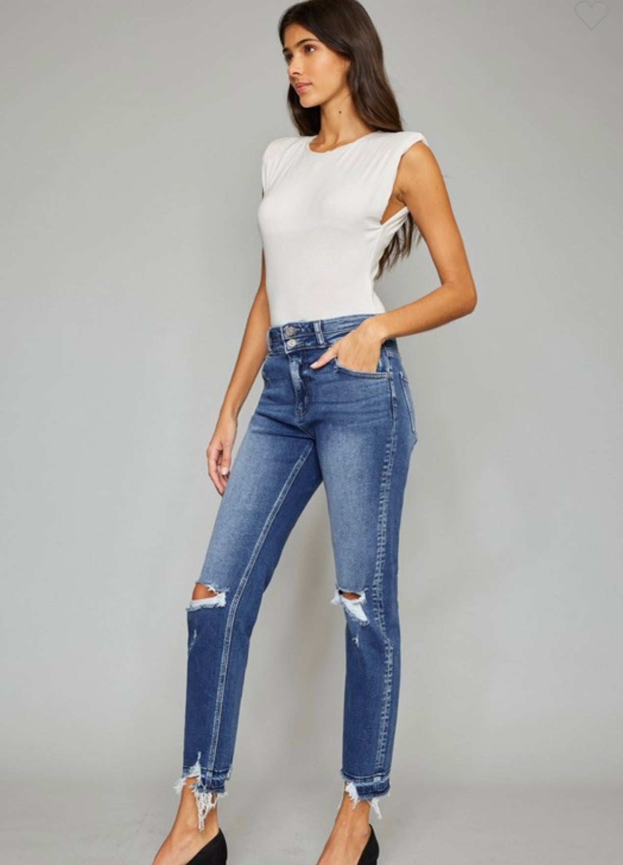 KC Slim Straight HR Shark Bite Jean
