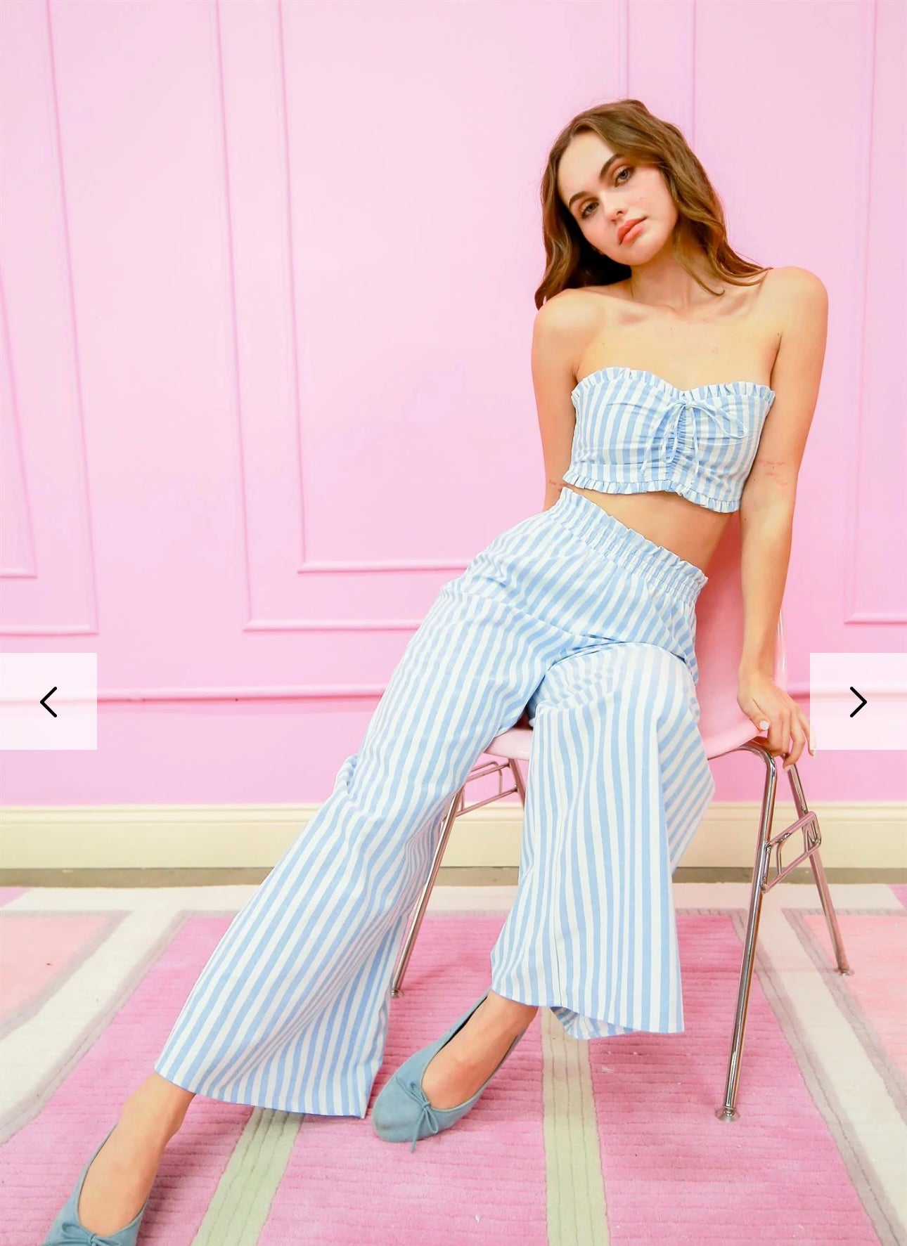 Striped Ruffle Tube Top And Pants Set