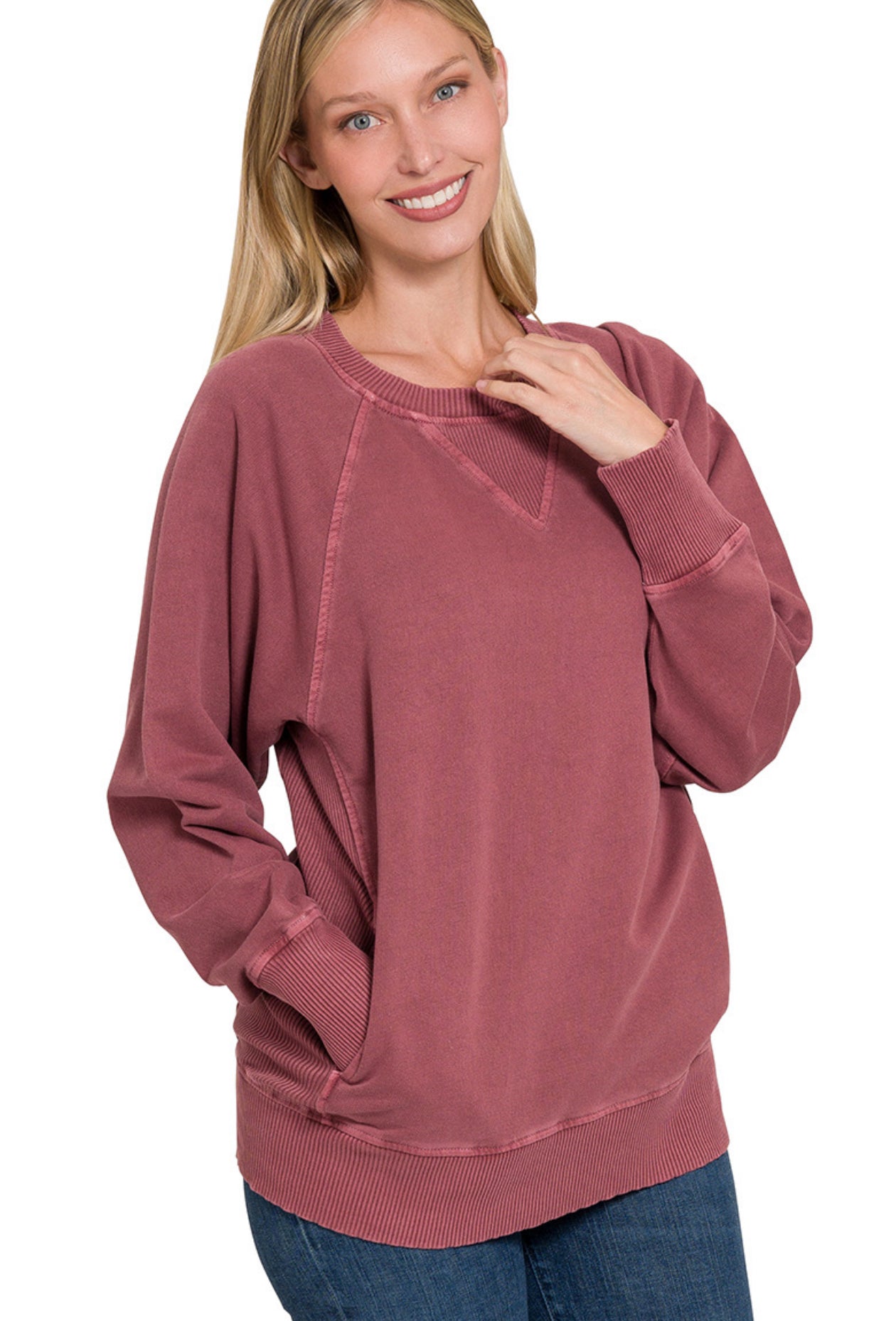 Pigment Dyed French Terry Pullover With Pockets in