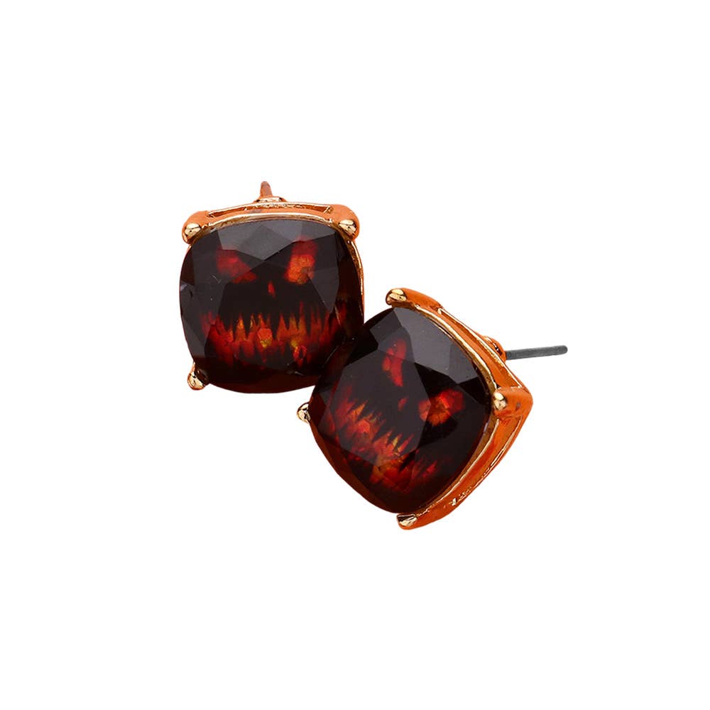 Halloween Jack-o’-lantern Face Printed Cushion Stud Earrings