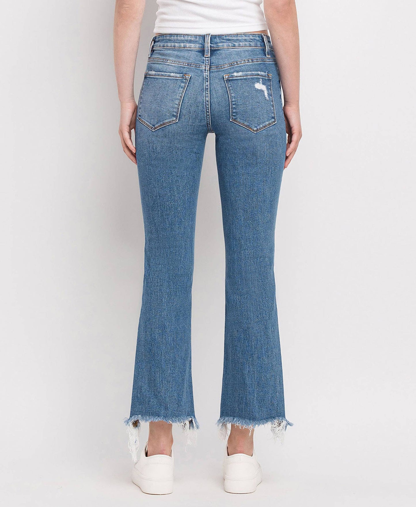 FLYING MONKEY MID RISE DISTRESSED HEM ANKLE BOOTCUT JEANS