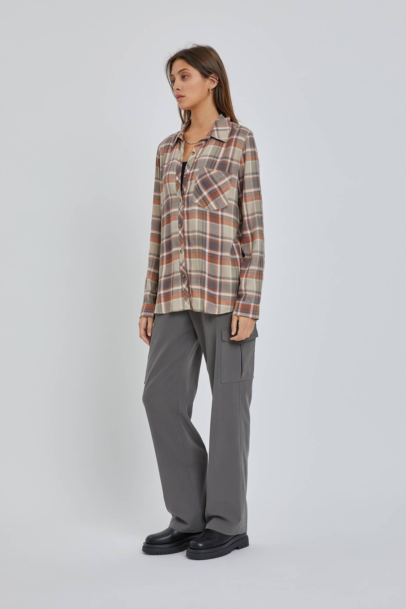 PLUS SIZE CLASSIC SAGE PLAID FLANNEL SHIRT