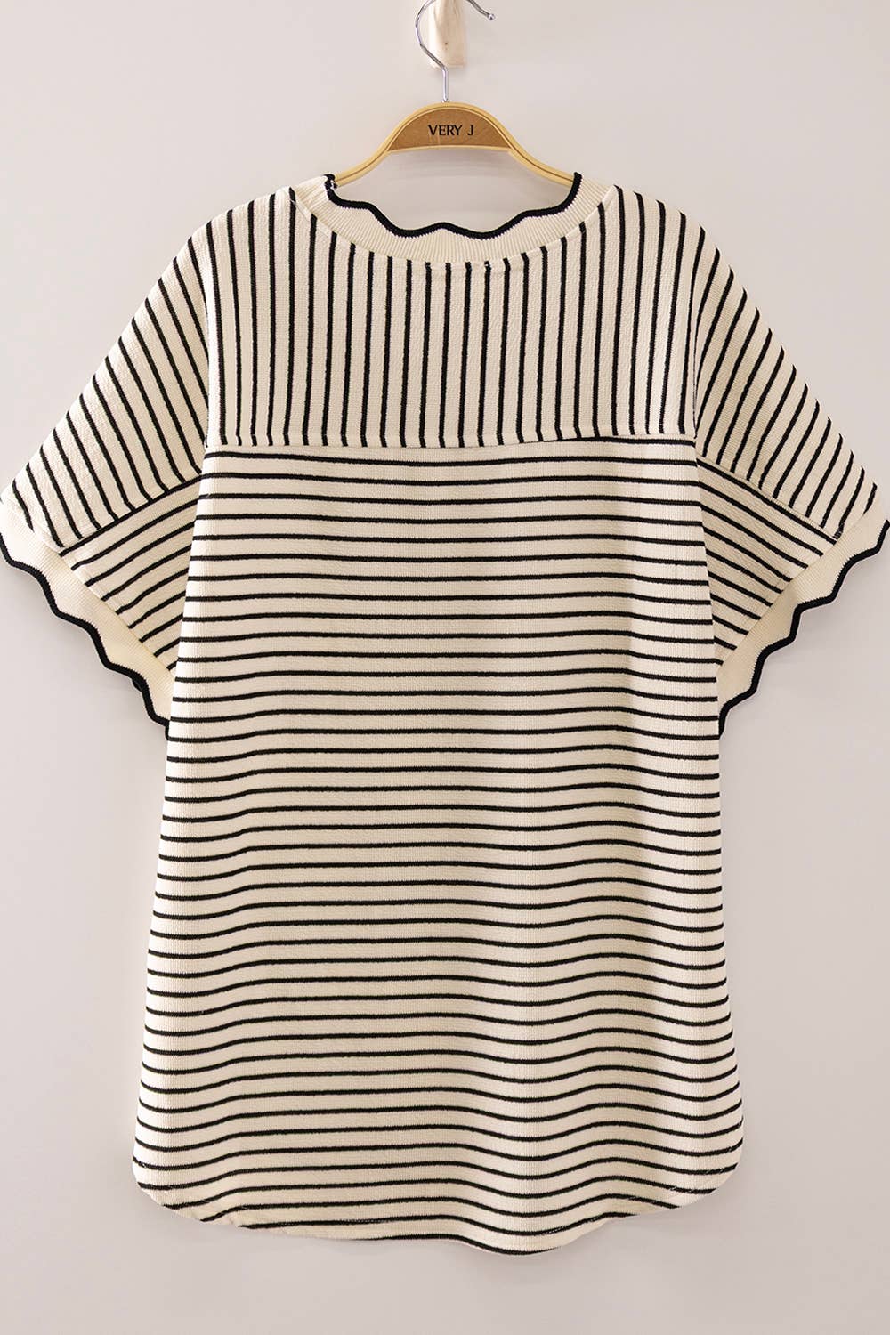 Oversized Scallop Trim Stripe Knit Top