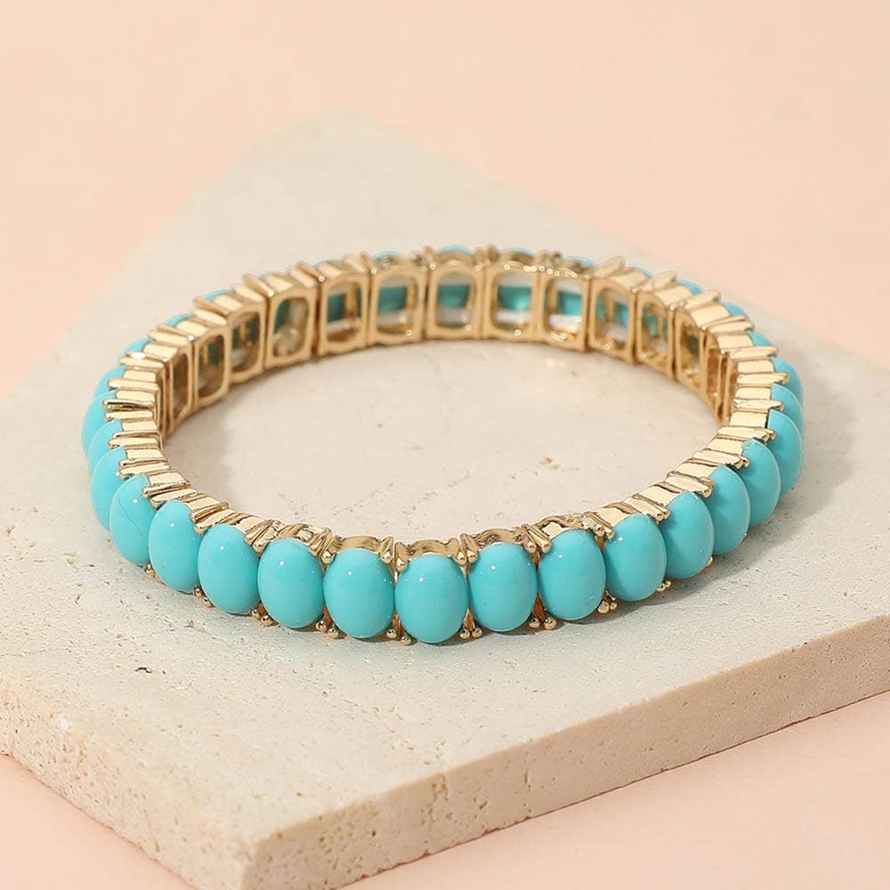 Turquoise Oval Stone Cluster Stretch Evening Bracelet