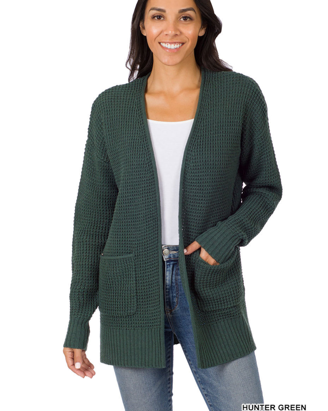 LOW GAUGE WAFFLE OPEN CARDIGAN SWEATER