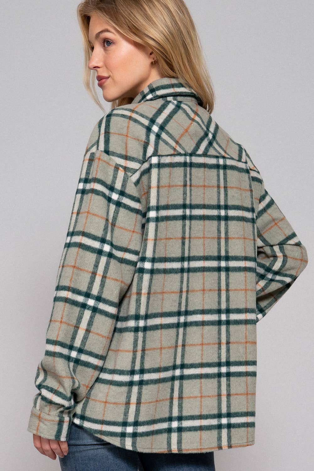 Long Sleeve Wool Blend Plaid Button Down Casual Jacket :black/brown