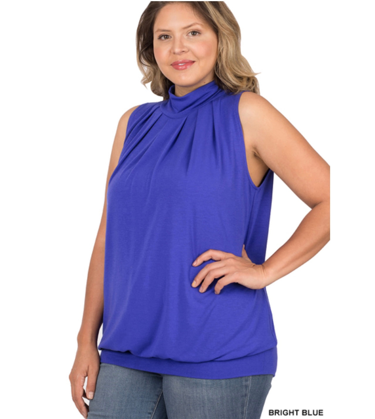 PLUS HIGH NECK PLEATED TOP WITH WAISTBAND