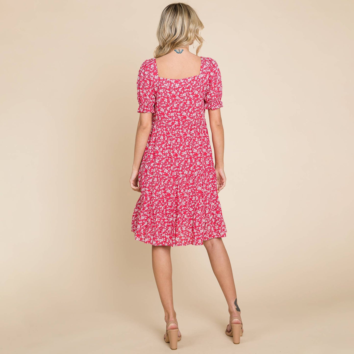 Floral Printed Square Neck Layered Dress