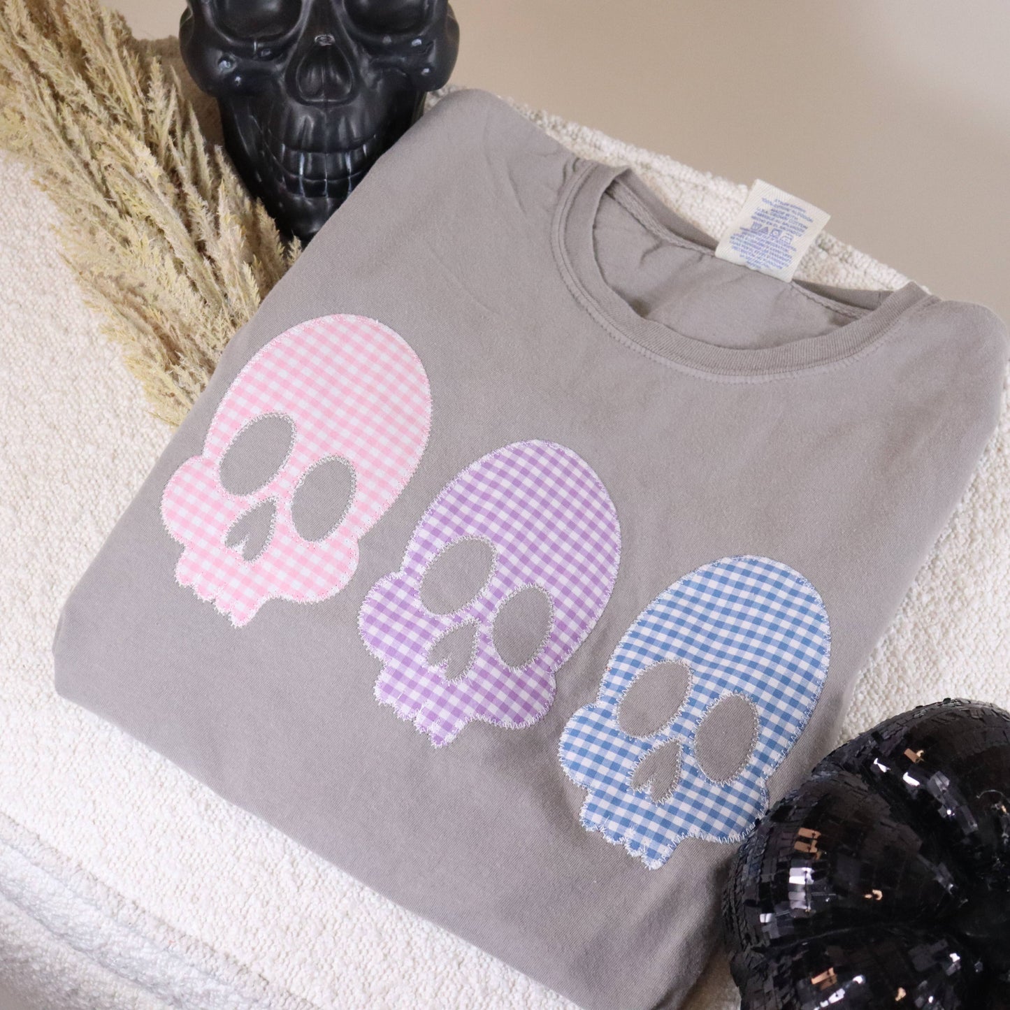Cute Gingham Skull Halloween Short Sleeve