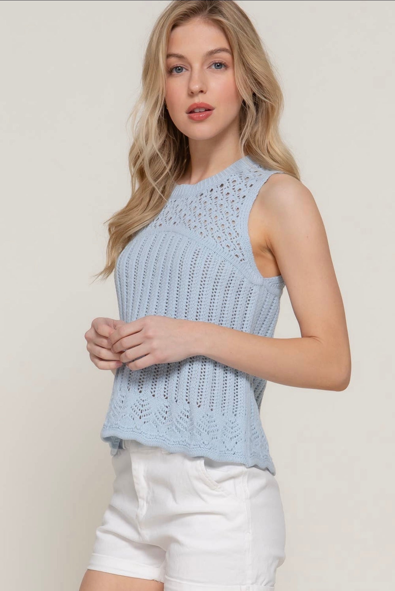 Sleeveless Round Neck Crochet Sweater