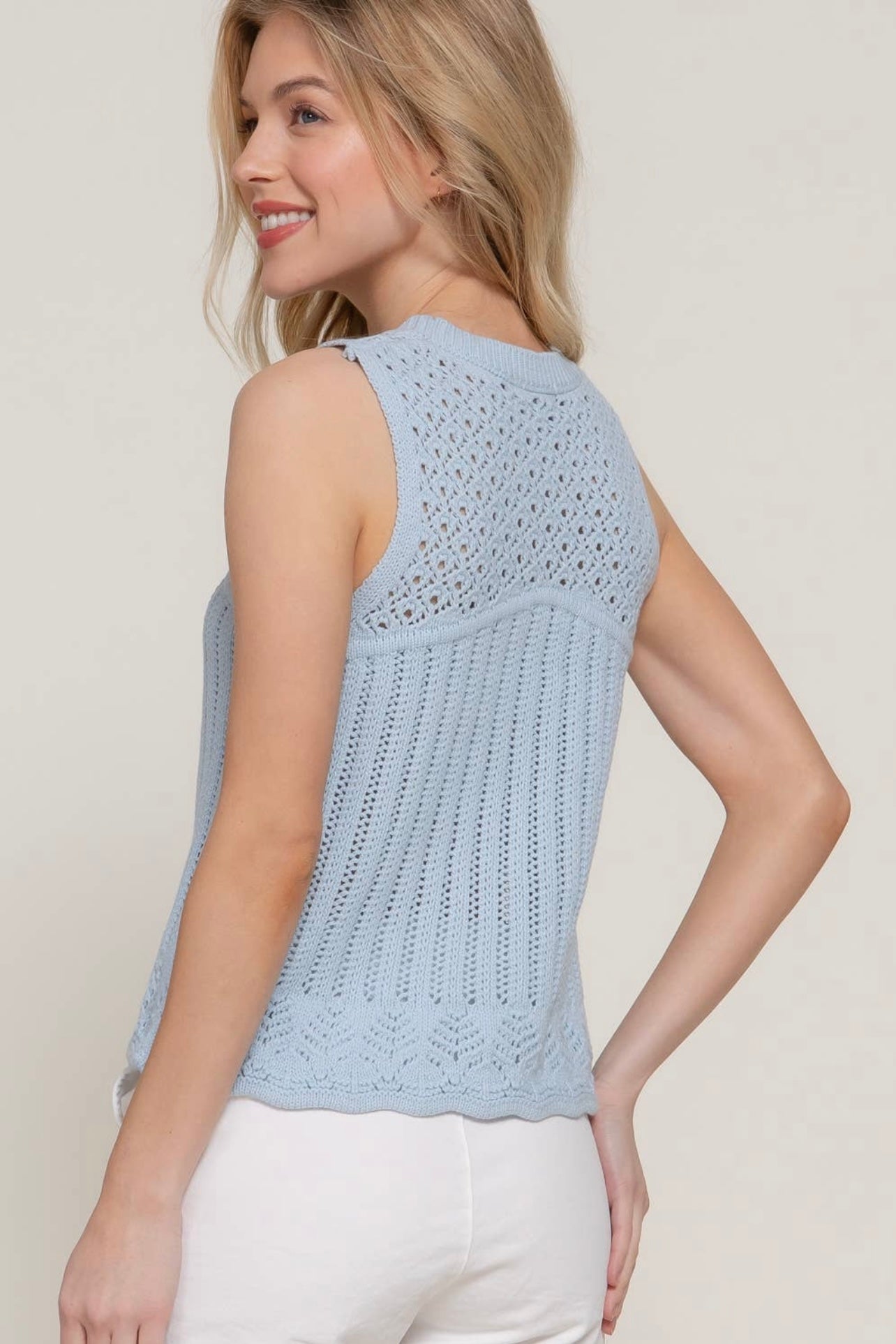 Sleeveless Round Neck Crochet Sweater