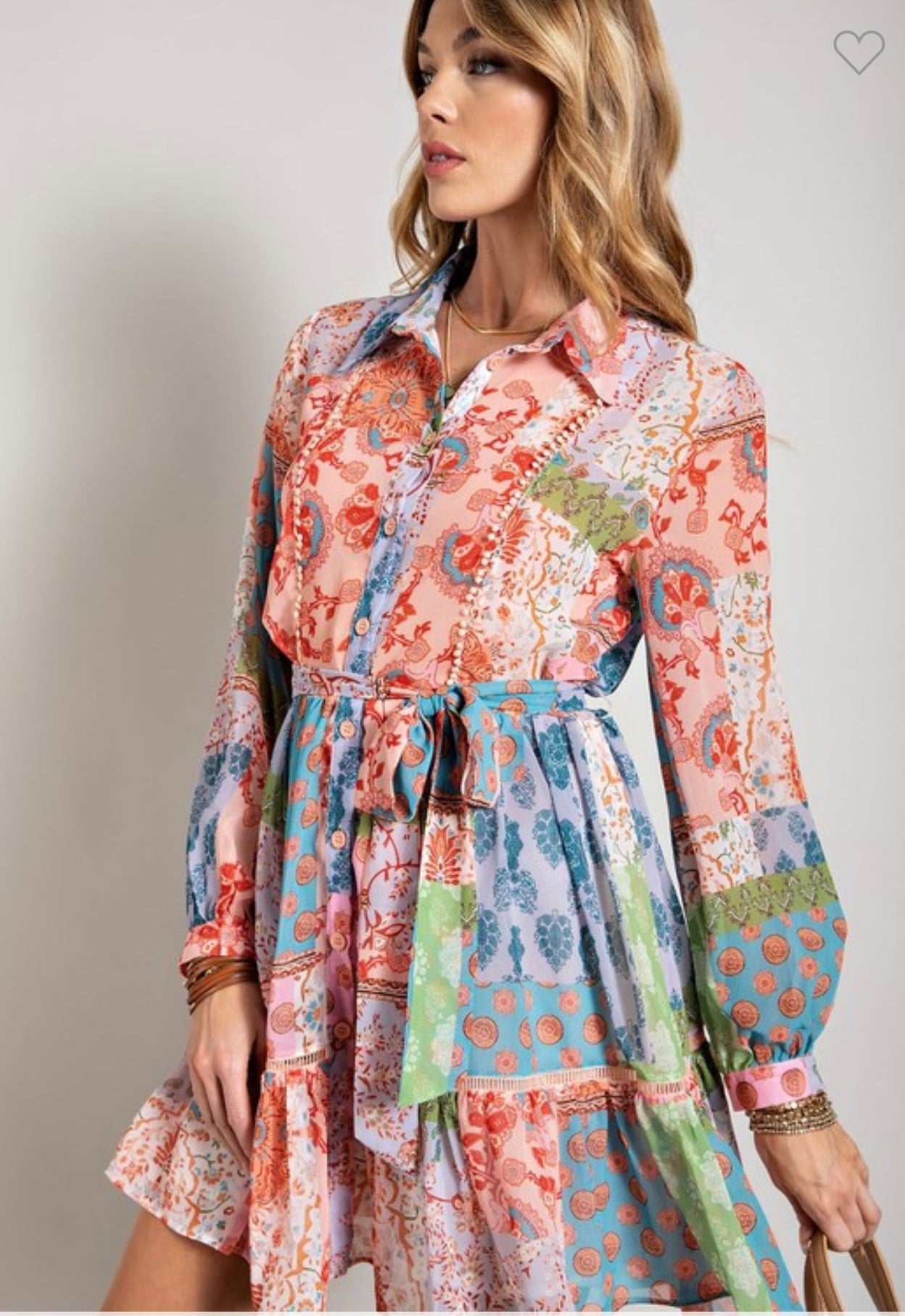 FLOWER PRINT LONG SLEEVE SHIRT DRESS