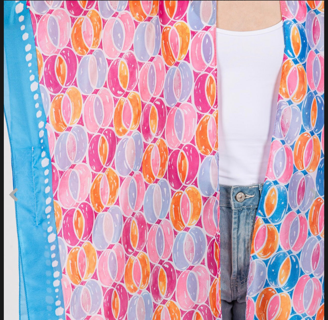 Two Tone Trim Abstract Print Silky Feel Kimono
