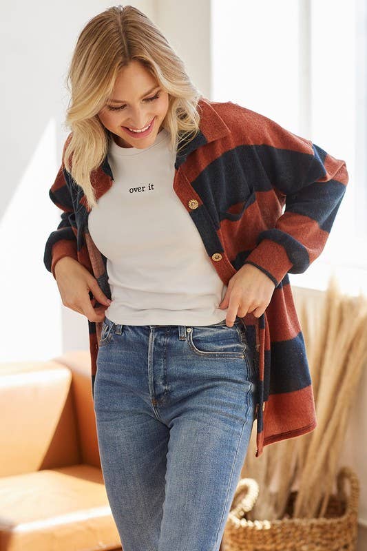 Rust and Navy Stripe Shacket